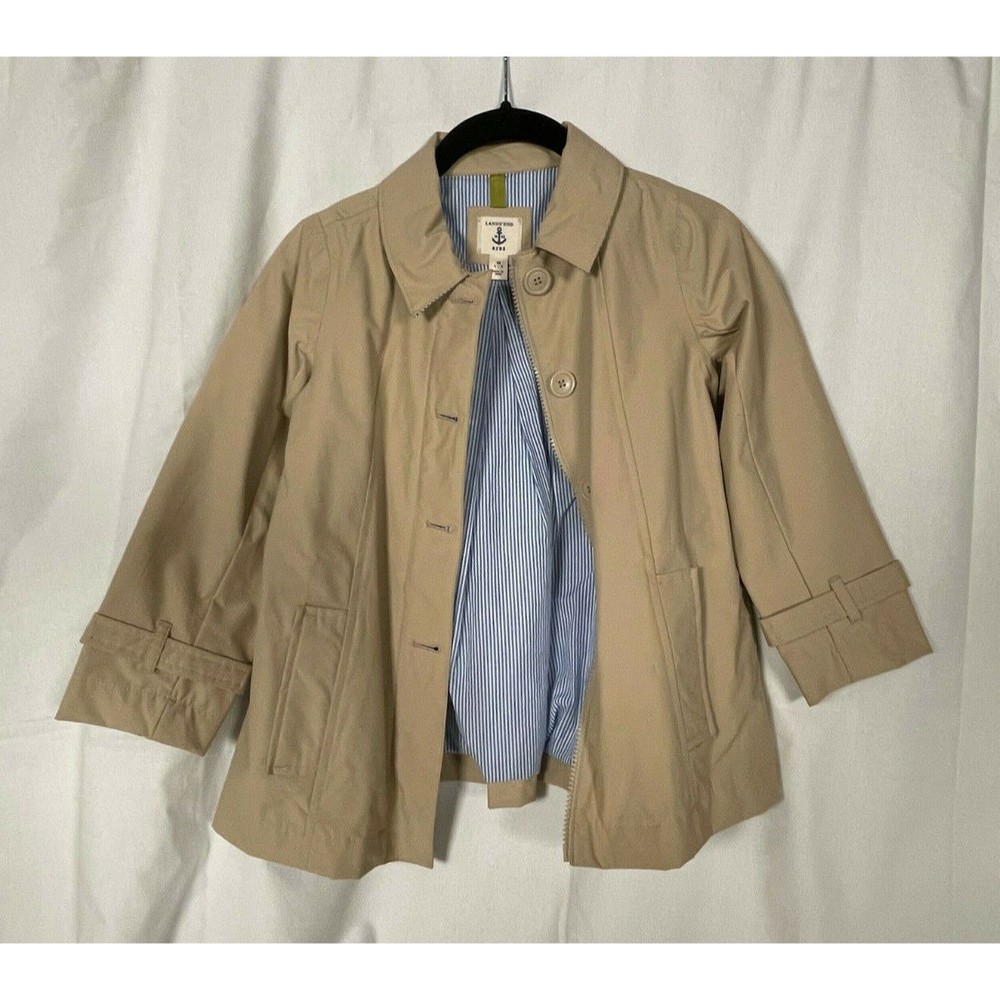 Lands End Kids Beige Jacket Raincoat Outerwear Size M 5-6 Style 411467